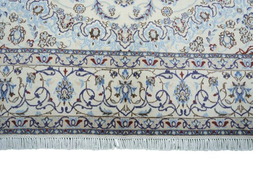 Full view of New Nain rug from Iran / Persia, 307 × 201 cm in Beige tones