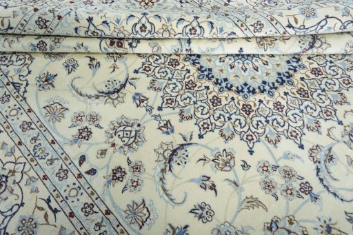 Close-up detail of New Nain rug from Iran / Persia showing Wool weave