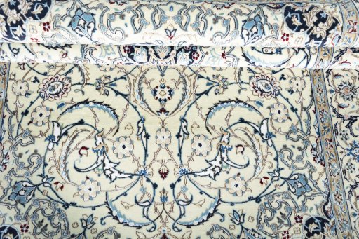 Close-up detail of New Nain rug from Iran / Persia showing Cork weave