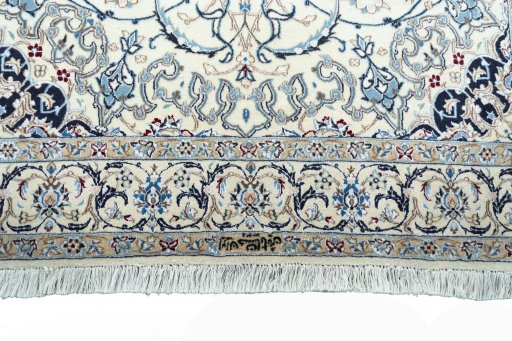 Close-up detail of New Nain rug from Iran / Persia showing Cork weave