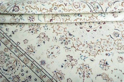 Close-up detail of New Nain rug from Iran / Persia showing Wool weave