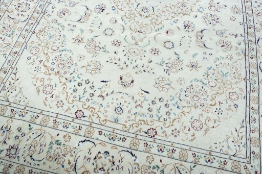 Close-up detail of New Nain rug from Iran / Persia showing Wool weave