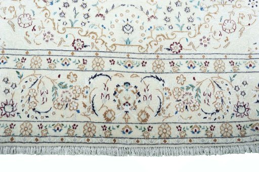 Full view of New Nain rug from Iran / Persia, 308 × 195 cm in Beige tones