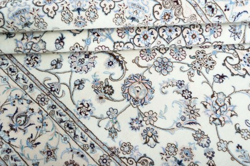 Close-up detail of New Nain rug from Iran / Persia showing Cork weave