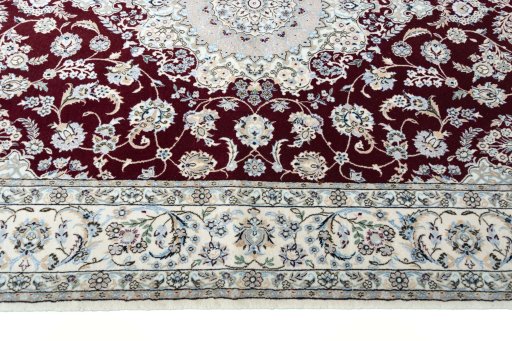 Corner detail of New Nain rug showing border pattern and Cork pile