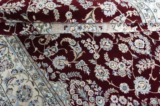 Close-up detail of New Nain rug from Iran / Persia showing Cork weave