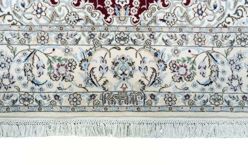 Full view of New Nain rug from Iran / Persia, 242 × 145 cm in Red tones