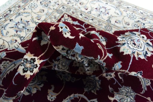 Close-up detail of New Nain rug from Iran / Persia showing Cork weave
