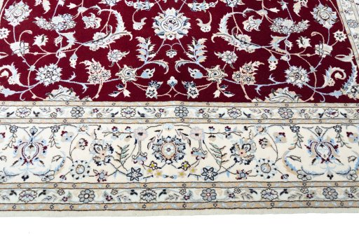 Full view of New Nain rug from Iran / Persia, 205 × 211 cm in Red tones