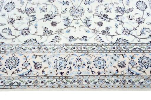 Full view of New Nain rug from Iran / Persia, 204 × 206 cm in Beige tones