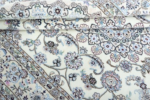 Close-up detail of New Nain rug from Iran / Persia showing Cork weave