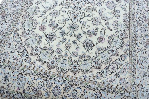 Close-up detail of New Nain rug from Iran / Persia showing Cork weave