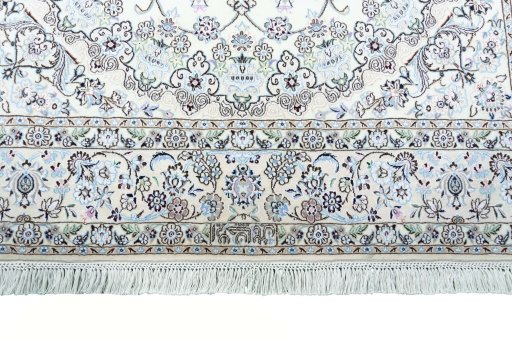 Full view of New Nain rug from Iran / Persia, 248 × 150 cm in Beige tones