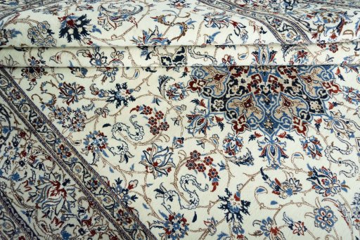 Close-up detail of 2000s Nain rug from Iran / Persia showing Cork weave