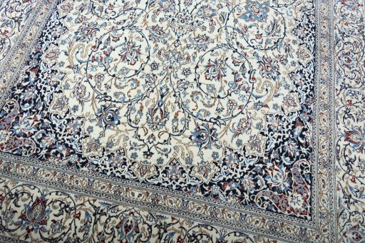 Close-up detail of 2000s Nain rug from Iran / Persia showing Cork weave
