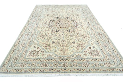 Surface texture of 2000s Nain rug with natural Wool and intricate pattern