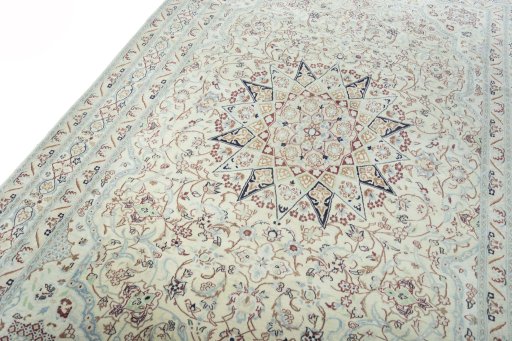 Backside of handmade 2000s Nain rug showing knot structure and weave density