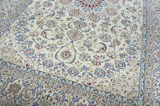 Close-up detail of New Nain rug from Iran / Persia showing Silk weave