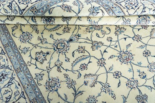 Close-up detail of New Nain rug from Iran / Persia showing Wool weave