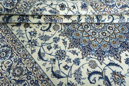 Close-up detail of New Nain rug from Iran / Persia showing Wool weave