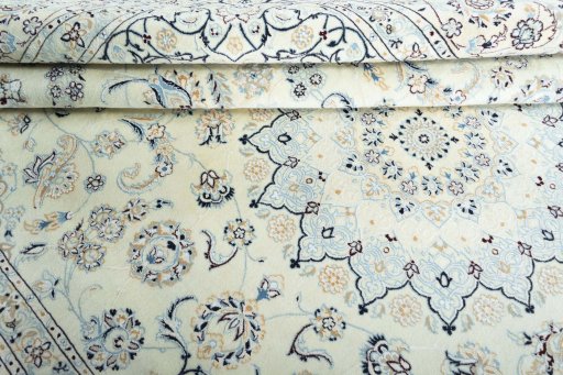 Close-up detail of New Nain rug from Iran / Persia showing Wool weave