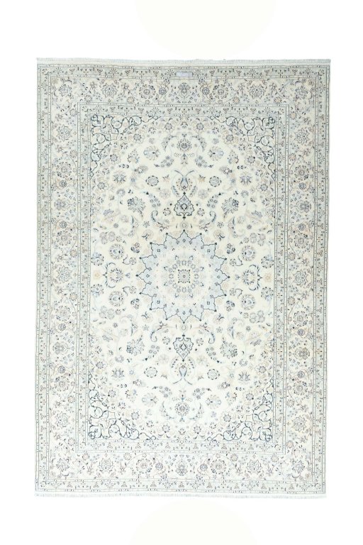 Full view of New Nain rug from Iran / Persia, 365 × 247 cm in Beige tones