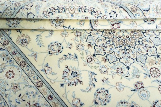 Close-up detail of New Nain rug from Iran / Persia showing Wool weave