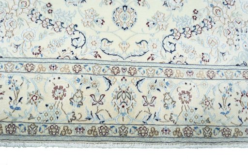 Full view of New Nain rug from Iran / Persia, 309 × 202 cm in Beige tones