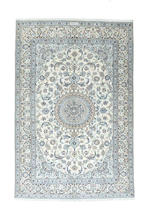 Full view of New Nain rug from Iran / Persia, 294 × 192 cm in Beige tones