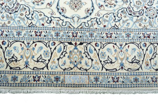 Full view of New Nain rug from Iran / Persia, 294 × 192 cm in Beige tones
