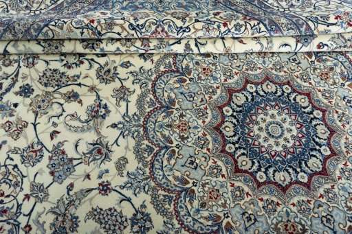 Close-up detail of 2000s Nain rug from Iran / Persia showing Cork weave