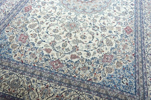 Close-up detail of 2000s Nain rug from Iran / Persia showing Cork weave
