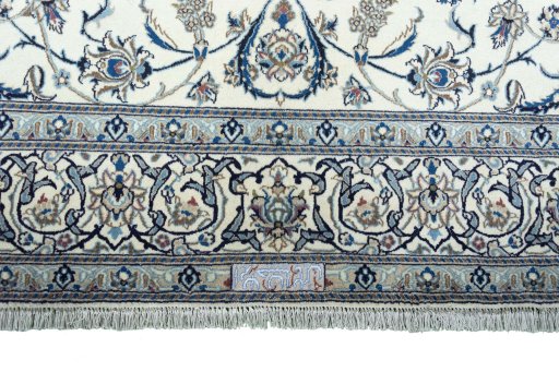 Full view of New Nain rug from Iran / Persia, 304 × 196 cm in Beige tones