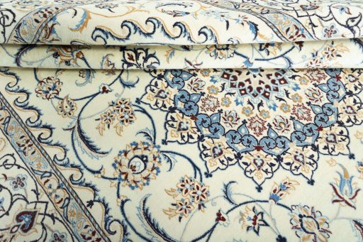 Close-up detail of New Nain rug from Iran / Persia showing Wool weave