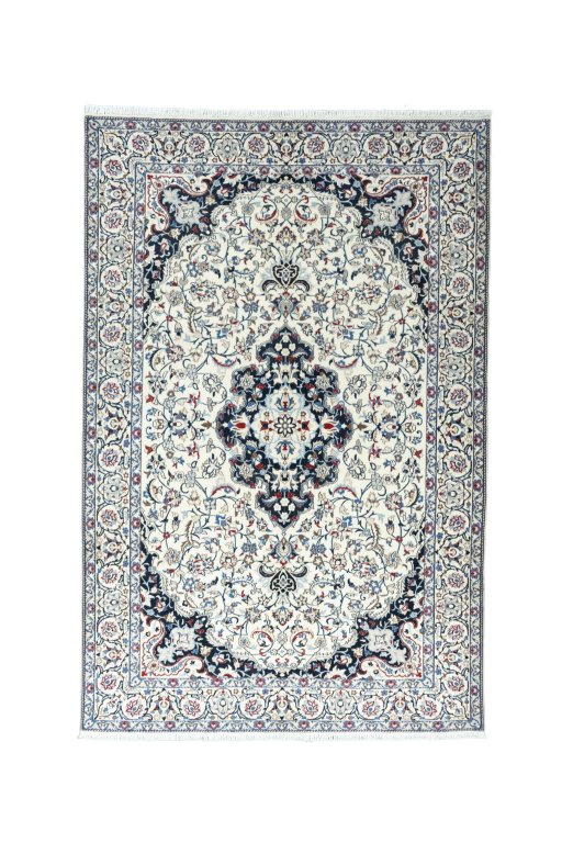 Full view of New Nain rug from Iran / Persia, 306 × 202 cm in Beige tones