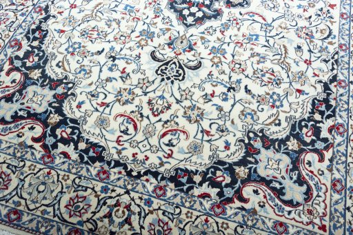 Close-up detail of New Nain rug from Iran / Persia showing Wool weave