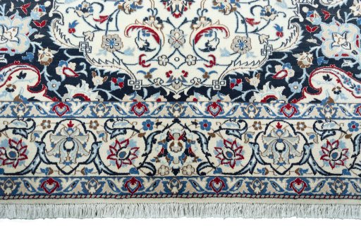 Full view of New Nain rug from Iran / Persia, 306 × 202 cm in Beige tones