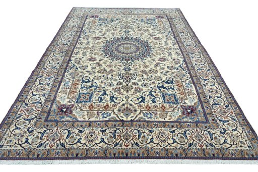Surface texture of 2000s Nain rug with natural Wool and intricate pattern