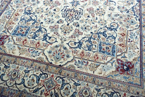 Close-up detail of 2000s Nain rug from Iran / Persia showing Wool weave