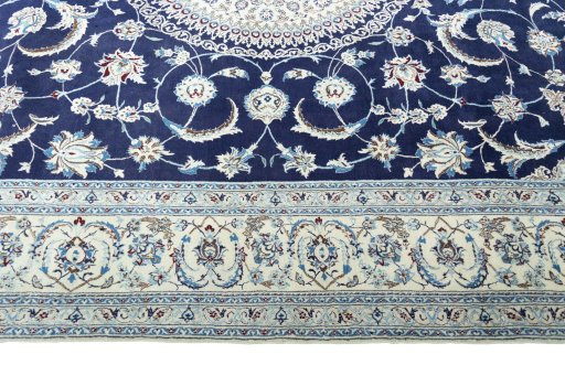 Corner detail of New Nain rug showing border pattern and Cork pile