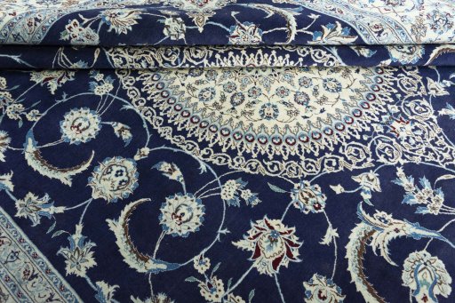 Close-up detail of New Nain rug from Iran / Persia showing Cork weave