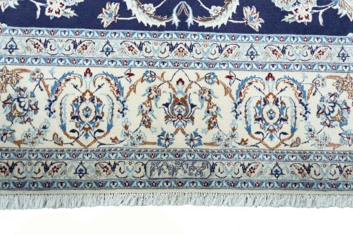 Full view of New Nain rug from Iran / Persia, 302 × 253 cm in Blue tones