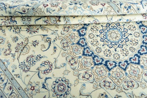 Close-up detail of New Nain rug from Iran / Persia showing Wool weave