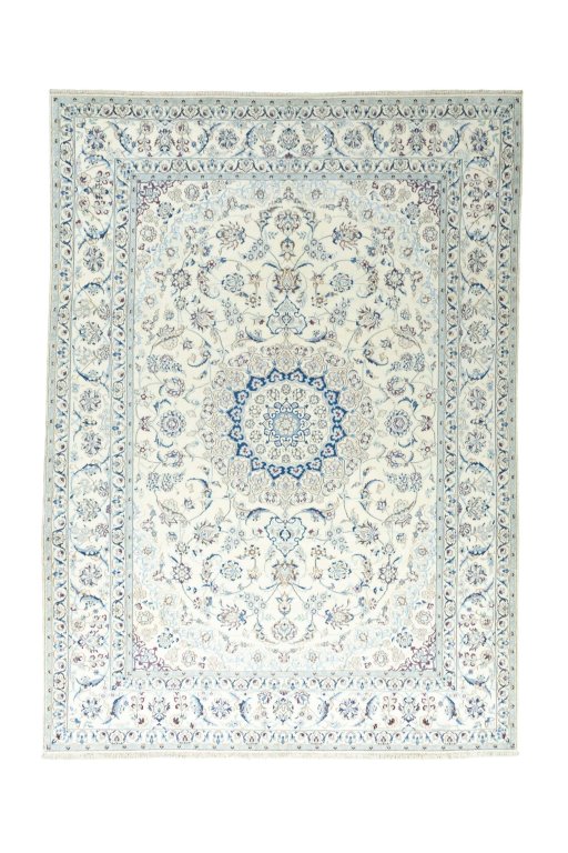 Full view of New Nain rug from Iran / Persia, 343 × 249 cm in Beige tones
