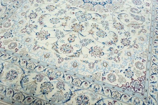 Close-up detail of New Nain rug from Iran / Persia showing Wool weave