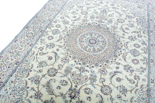 Backside of handmade New Nain rug showing knot structure and weave density