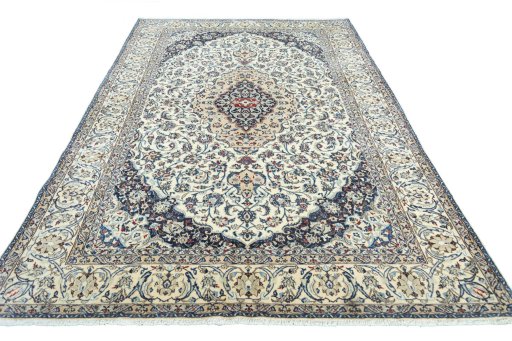 Surface texture of 2000s Nain rug with natural Wool and intricate pattern
