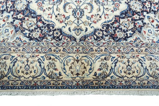 Full view of 2000s Nain rug from Iran / Persia, 296 × 195 cm in Beige tones