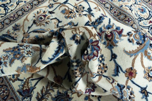 Surface texture of 2000s Nain rug with natural Wool and intricate pattern