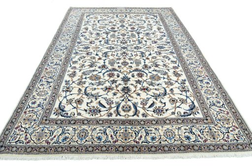 Surface texture of 2000s Nain rug with natural Wool and intricate pattern